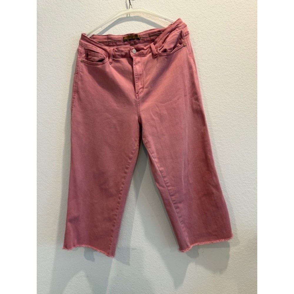 Judy Blue Mauve Pink Garment Dyed Wide Leg Cropped Jeans Raw Hem JB88983 C 13/31